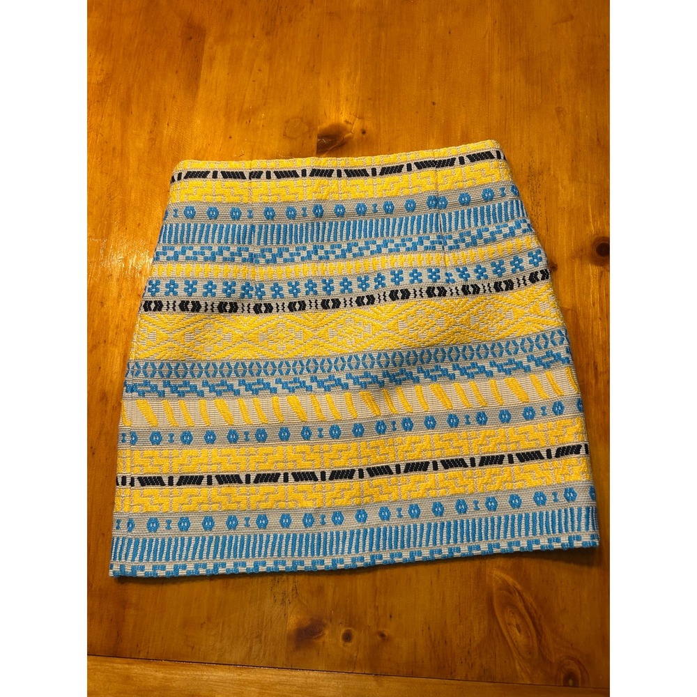 Zara Woman Yellow Blue Geometric Jacquard Mini Skirt Size S Tapestry A-Line - Picture 6 of 12